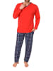 NORMANN Schlafanzug langarm mit karierter Jersey Hose in rot