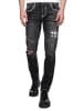 Rusty Neal Jeans Hose "NISHO" Straight-Fit Biker Cotton-Stretch in Black Used
