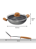 Stoneline Made in Germany Servierpfanne mit Deckel 24 cm, hoher Rand in Holzoptik