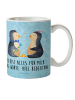 Mr. & Mrs. Panda Tasse Pinguin Pärchen mit Spruch in Eisblau