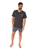 NORMANN Schlafanzug kurzarm Shorty mit karierter Jersey Hose in anthrazit