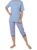 NORMANN Capri Pyjama kurzarm und Spitzenbesatz - 44524 in blau