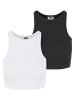 Urban Classics Urban Classics Ladies Organic Cropped Rib Top 2-Pack in white+black
