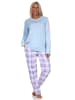 NORMANN Schlafanzug langarm Pyjama karierter Hose Jersey - 84736 in hellblau