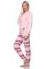 NORMANN Frottee Schlafanzug lang Bündchen Hose gestreift - 81806 in rosa
