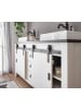 Furn.Design Badmöbel-Set weiß Pinie, anthrazit, Doppelwaschtisch mit Waschbecken und LED