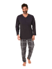 NORMANN Schlafanzug langarm Pyjama mit karierter Jersey Hose in anthrazit