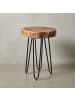 KADIMA DESIGN Beistelltisch Massivholz | Baumstammoptik, Metallbeine, Robust in Beige