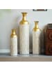 ABRIHOME Deko Vasen in Gold 3er Set mit Blumenmuster 50/66/83 cm Metall Vintage