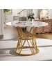 ABRIHOME Runder Esstisch in Gold Marmor mit Metallbeinen 100x100x76 cm 