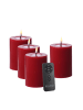 Deluxe Homeart 4er Set LED Kerzen MIA Echtwachs Deluxe 7,5x10cm mit Batterien Fernb. In rot