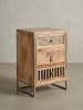 KADIMA DESIGN Industrial Nachttisch, Mango Massivholz/Rattan, 3 Schubladen