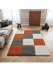 KADIMA DESIGN Teppich Hochflor Shaggy Waschbar Karo RHEIN Strapazierfähig in Terrakotta