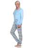 NORMANN Frottee Pyjama Hose gestreift Oberteil - 82711 in blau