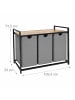 relaxdays Wäschesammler in Grau/ Natur - (B)109,5 x (H)73,5 x (T)33 cm