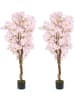 COSTWAY 2er Set Kunstbaum mit Blüten 150CM in Rosa
