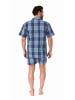 NORMANN kurzarm Schlafanzug Shorty Pyjama gewebt zum Knöpfen - 80174 in blau
