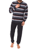 NORMANN Frottee Schlafanzug Bündchen Blockstreifen - 81334 in dunkelgrau