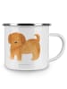 Mr. & Mrs. Panda Camping Emaille Tasse Hund Flauschig ohne Spruch in Weiß