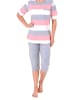 NORMANN Pyjama kurzarm Capri Hose Blockstreifen - 61853 in rosa