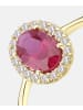 Vanlere Cluster-Ring aus 375 Gelbgold mit Zirkonia mit Rubin