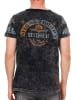 Rusty Neal Verwaschenes T-Shirt mit Seitlicher-Knopfleiste und Skull Print in Anthrazit