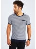 Leif Nelson Herren T-Shirt Feinstrick Rundhals LN-7650 in blau-ecruweiß