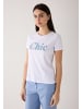More & More T-Shirt mit Perlenschriftzug in white/skyblue