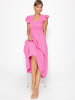 SASSYCLASSY Maxi Musselin Kleid mit Volants und Flügelärmel in Pink