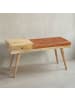 KADIMA DESIGN Sitzbank Ziegenleder / Massivholz Bank 100x52x38 cm im Retro Stil,