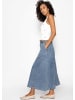 SASSYCLASSY Midi Jeans Rock mit Teilungsnähten in Blau