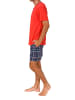 NORMANN Schlafanzug kurzarm Shorty mit karierter Jersey Hose in rot