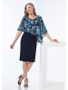 GOLDNER Festliches Kleid mit feinem Chiffonüberwurf in marine / mykonosblau / geblümt