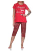 NORMANN Damen Capri Pyjama mit Allover-Muster und Frontprint - 86332 in rot