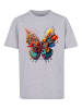 F4NT4STIC T-Shirt Schmetterling Blumen Tee Unisex in grau meliert