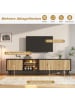 ABRIHOME TV Schrank in Natur Schwarz 175x31x43,5 cm mit LED Glas 3 Fächern für 75 Zoll
