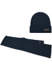 normani Winterset aus Merinowolle Schal und Mütze glatt Yuma in Navy