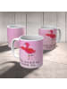 Mr. & Mrs. Panda Porzellantasse Flamingo Yoga mit Spruch in Aquarell Pink