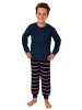 NORMANN Frottee Pyjama langarm Schlafanzug Bündchen und Soccer Fussball - 50721 in blau