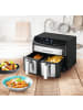 Gourmet Maxx Heißluft-Fritteuse Zweikammer 7l 2400W Edelstahl/schwarz Schwarz