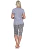 NORMANN kurzarm Schlafanzug Capri Pyjama Eulen "Nachteule" - 79942 in grau