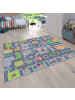 KADIMA DESIGN Kinderteppich waschmaschinenwaschbar Dorf‑ und Bauernhofplan Kinder in Grau