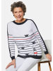 GOLDNER Kurzgröße:  Pullover mit aufwendigem Strickbild in weiß / schwarz / geringelt