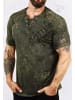 Rusty Neal V-Neck T-Shirt Verwaschen mit Seitlichem Logo Print in Khaki