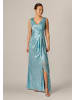 Adrianna Papell Langes Abendkleid Metallic Crinkle Mesh Gown in blue