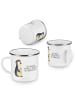 Mr. & Mrs. Panda Emaille Tasse Pinguin Blumen mit Spruch in Weiß