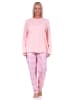 NORMANN Pyjama langarm Schlafanzug Karohose und Knopfleiste am Hals in rosa