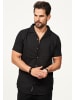 behype Kurzarmhemd - aus Leinen Sommerhemd im Regular-Fit in Schwarz