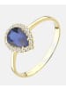 Vanlere Cluster-Ring aus 375 Gelbgold mit Zirkonia mit Saphir