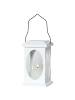 STAR Trading LED Outdoor-Laterne ,Flamme, Batterie & Timer, mit Aufhängung, weiß,